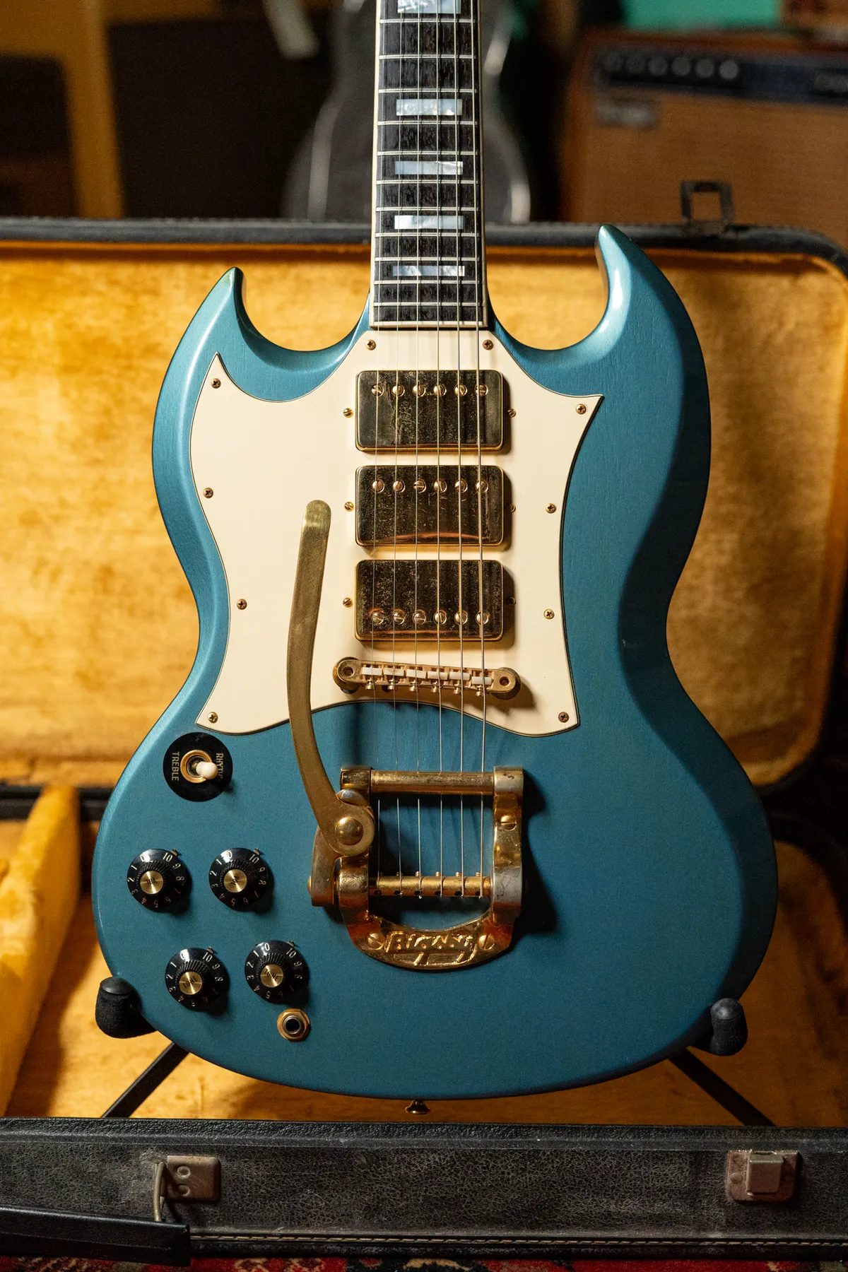 1968 Gibson SG Custom Pelham Blue Factory Bigsby Left-Handed 1 of