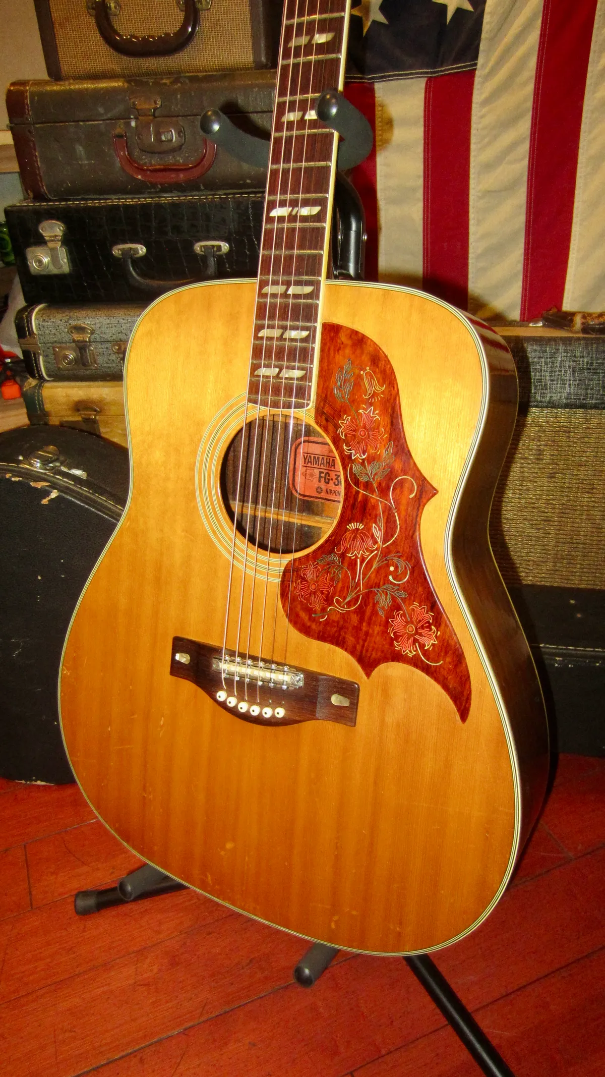 1969 Yamaha FG-300 Red Label Acoustic Dreadnought Natural - Gbase