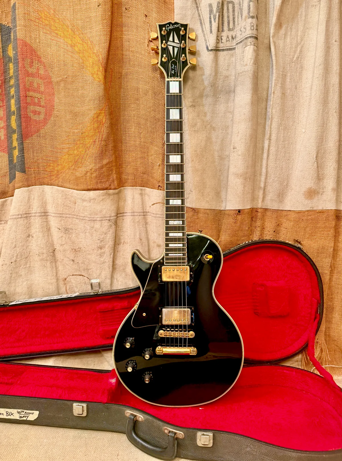 1974 Gibson 20th Anniversary Les Paul Custom Left Handed Black - Gbase