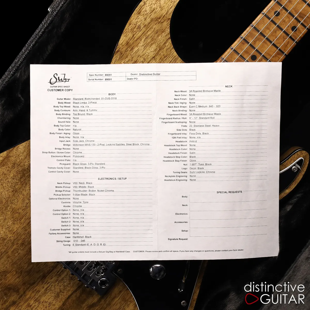Suhr Standard Custom Natural Black Limba - Gbase